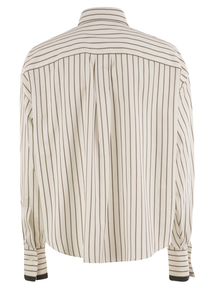 Brunello Cucinelli Striped Cotton Twill Shirt With Shiny Cuffs