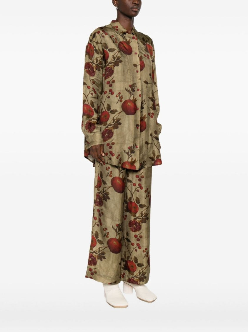 Uma Wang Botanical Print Shirt In Viscoe-Cupro Blend