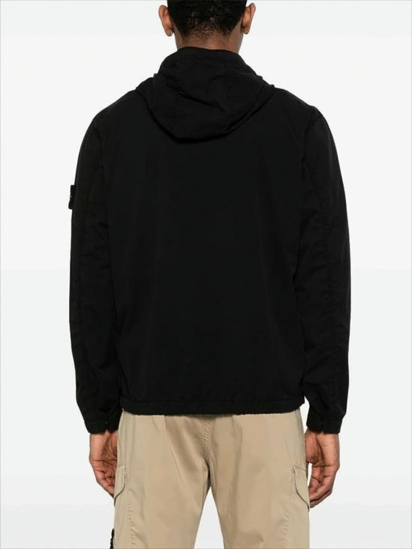 Stone Island Black Casual Jacket With Hood And Signature Patch