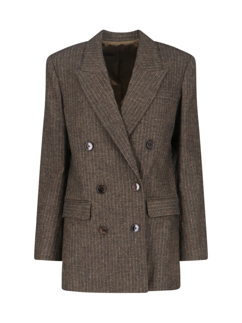 Isabel Marant “Jevima” Double-Breasted Blazer – Brown/Striped