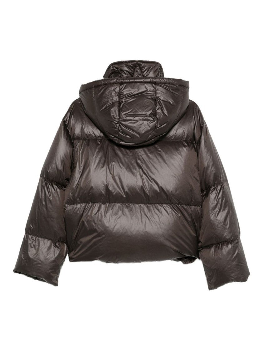 Antonelli Cropped Brown Puffer Jacket With High Collar