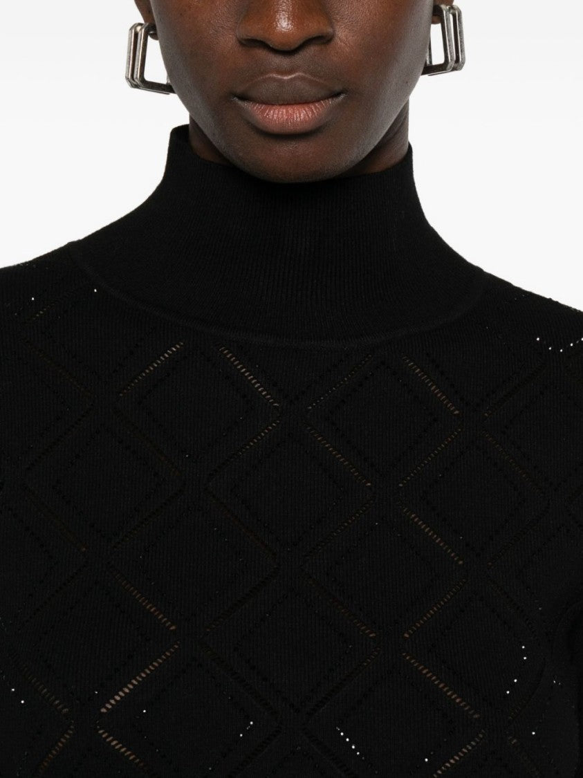 Blugirl Fitted Black Sweater With Textured Diamond Pattern