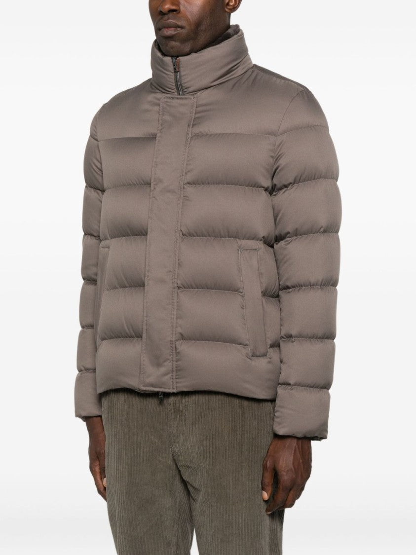 Herno Padded Gray Quilted Jacket With High Collar
