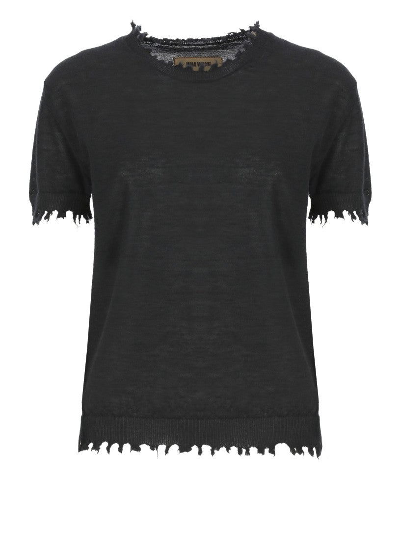 Uma Wang Cashmere Pullover With Ripped Ribbed Trims