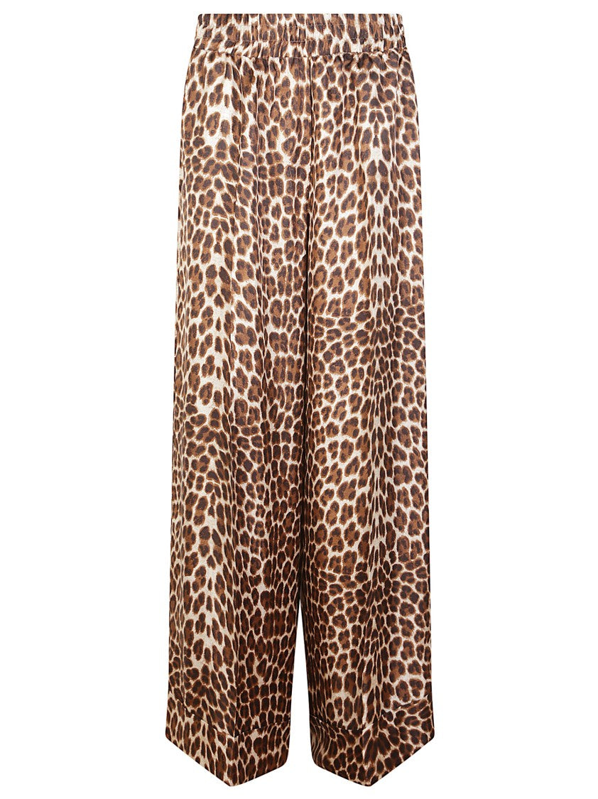P.A.R.O.S.H. Leopard Print Silk Trousers With Welt Pockets And Flared Fit
