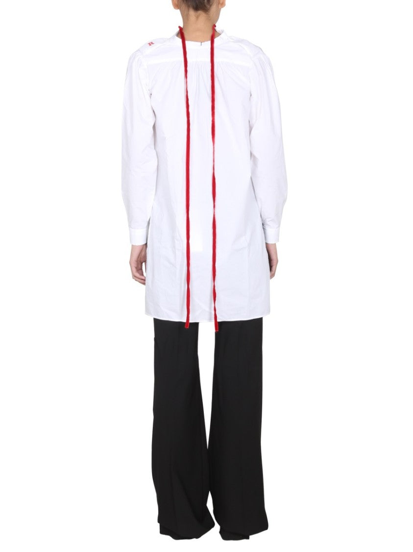 Raf Simons V-Neck Cotton Top With Bow-Detail Collar