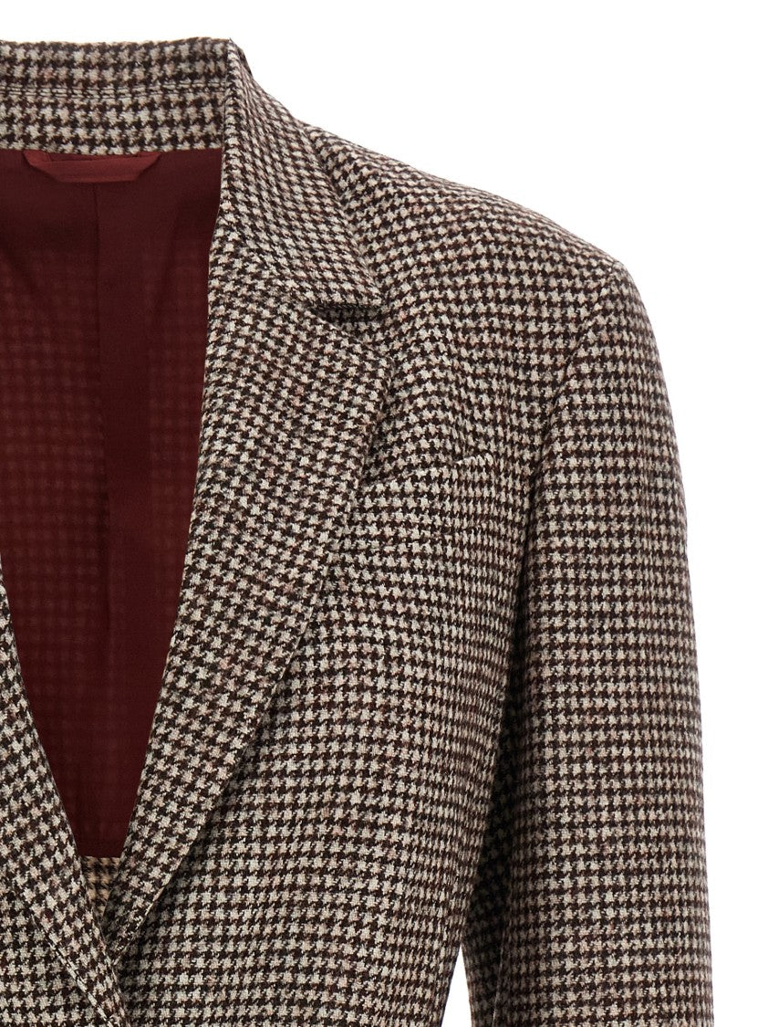 Brunello Cucinelli Deconstructed Houndstooth Blazer With Leather Belt