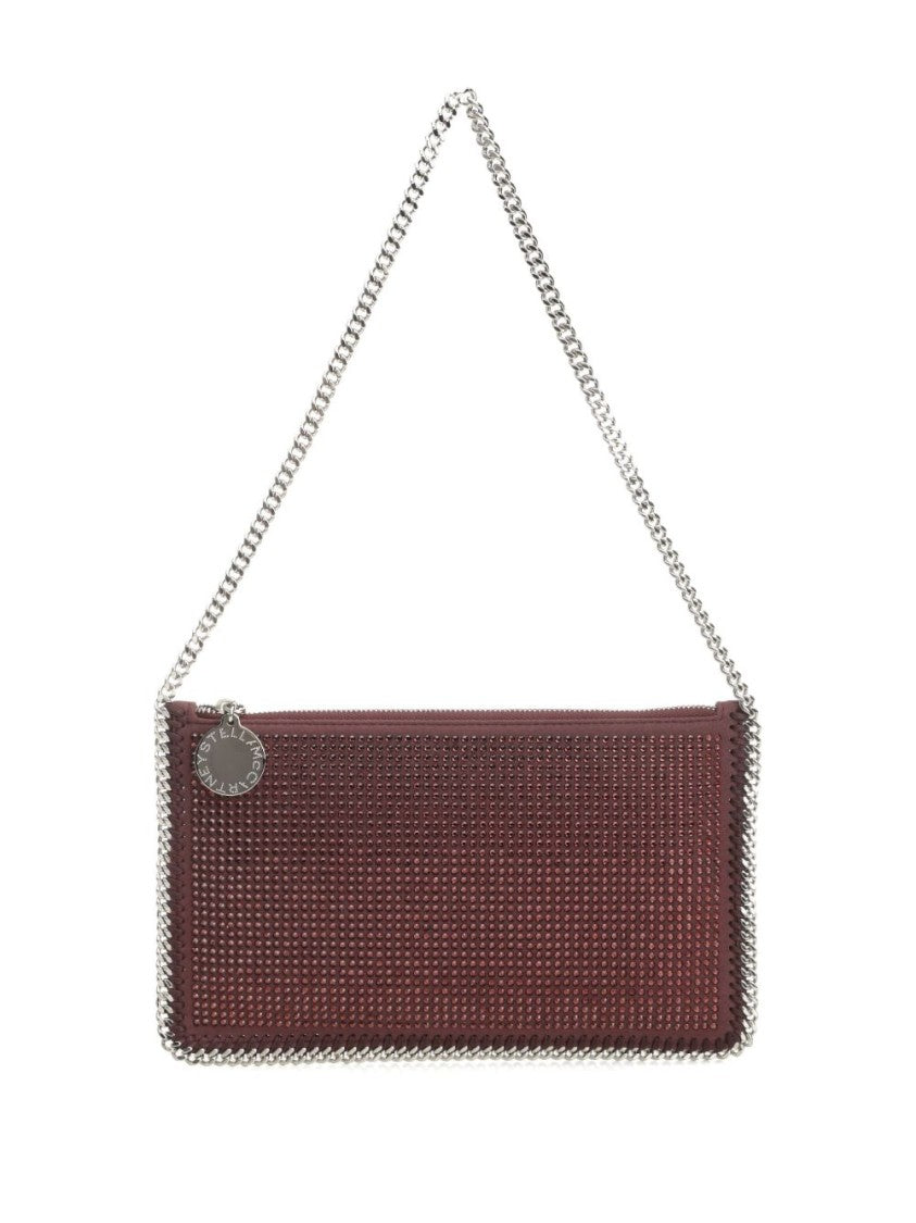 Stella Mccartney Burgundy Crystal-Embellished Shoulder Bag With Chain Link Strap
