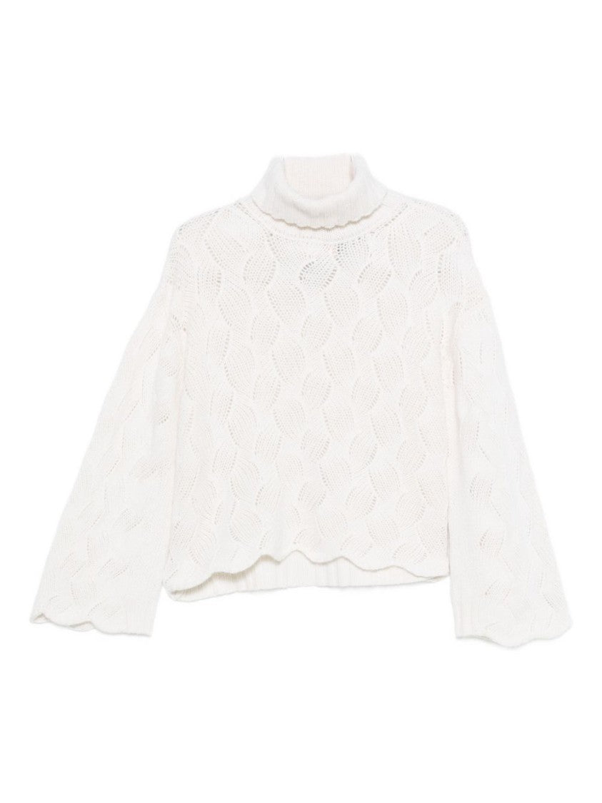 Twin-Set Cropped White Sweater With High Turtleneck