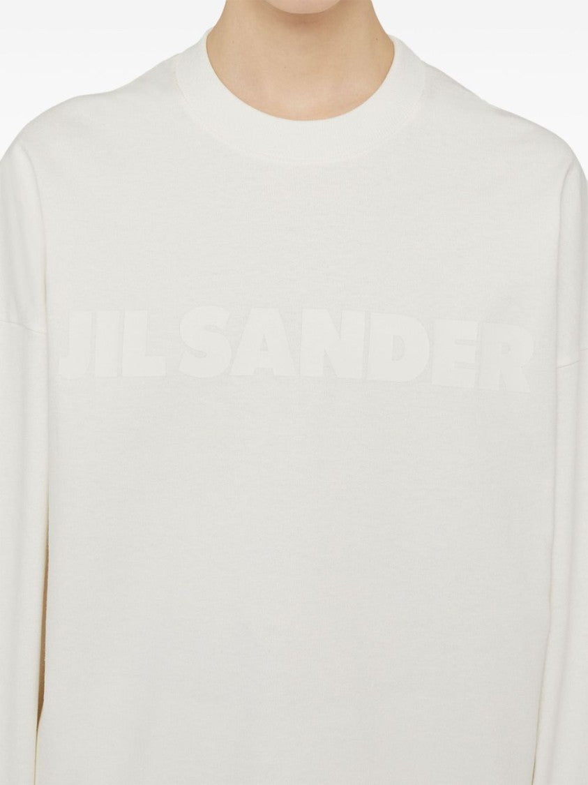 Jil Sander White Cotton Jersey Sweashirt With Embossed Logo