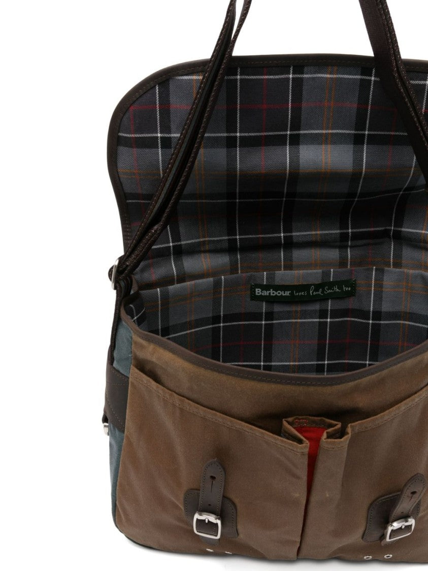 Barbour Rectangular Beige Cotton Shoulder Bag With Leather Accents