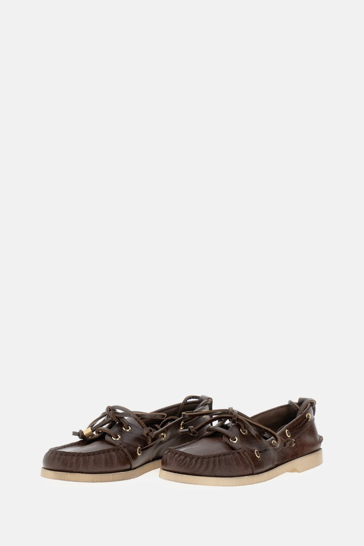 Golden Goose Leather Boat Loafer With Moccasin Toe