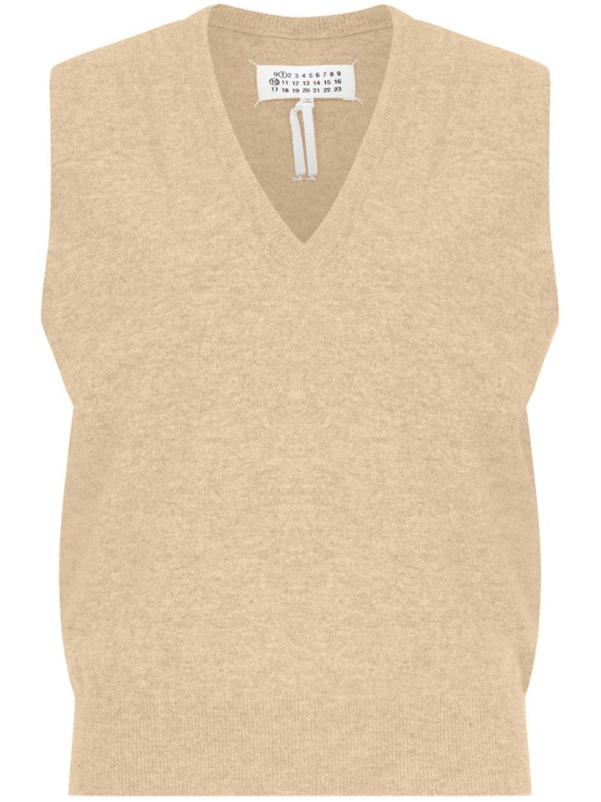 Maison Margiela Knitted Beige Wool Vest