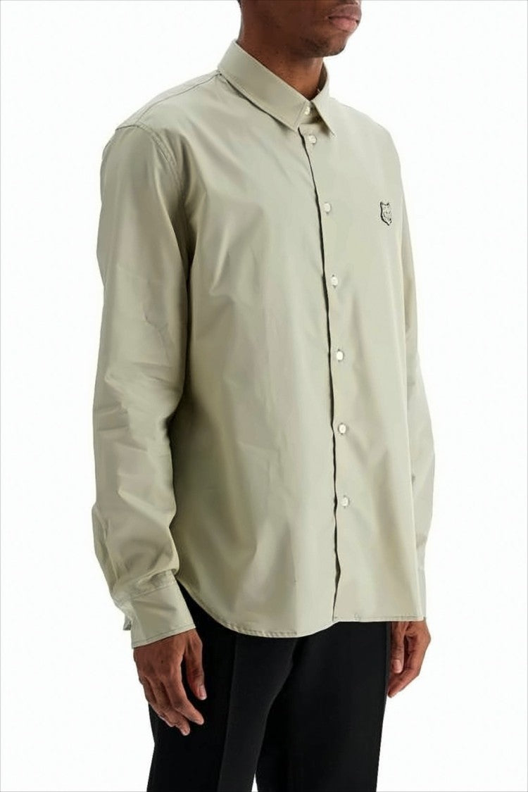 Maison Kitsuné Long-Sleeve Cotton Shirt With Classic Collar And Embroidered Logo