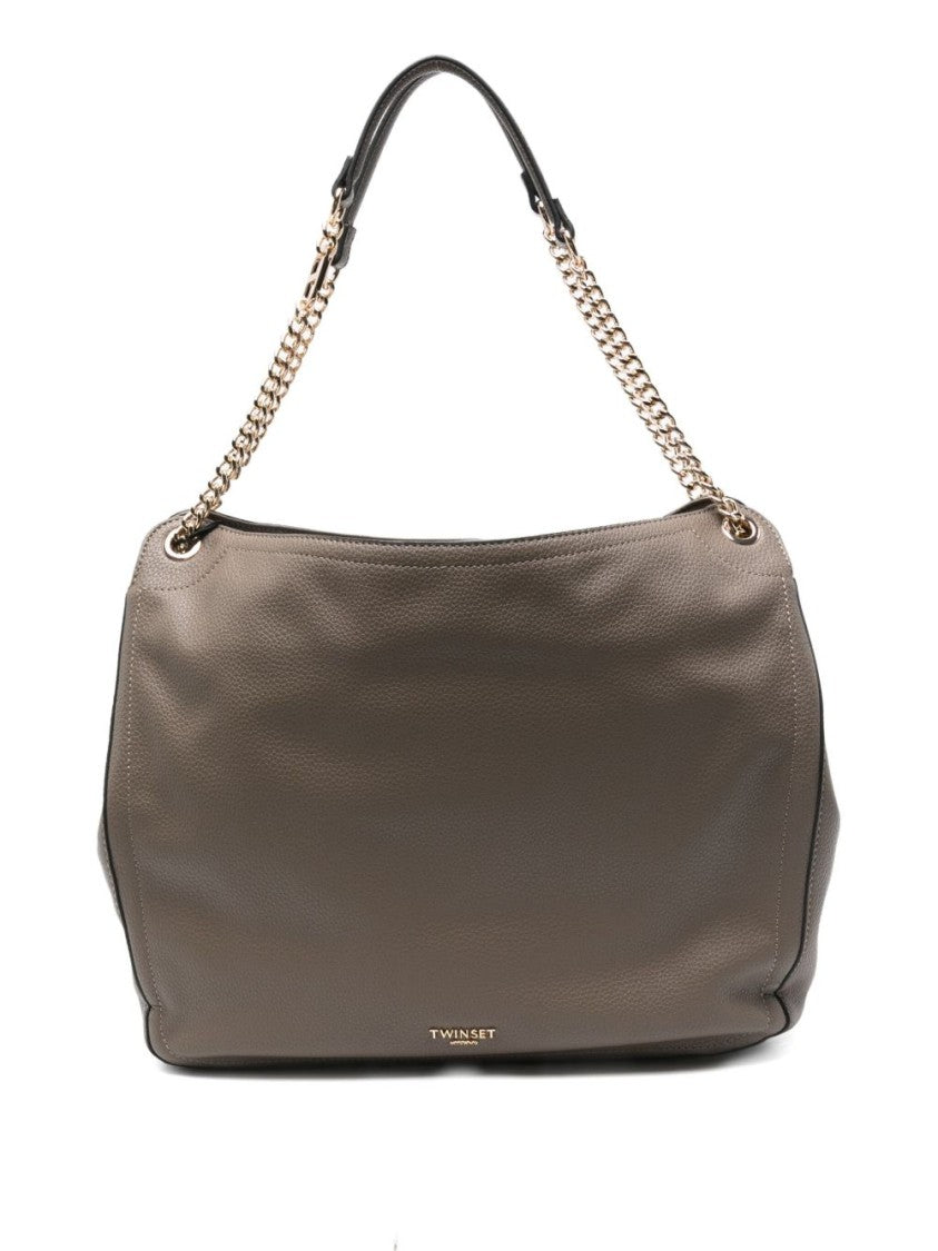Twin-Set Textured Handbag With Chain-Link Strap And Magnetic Closure