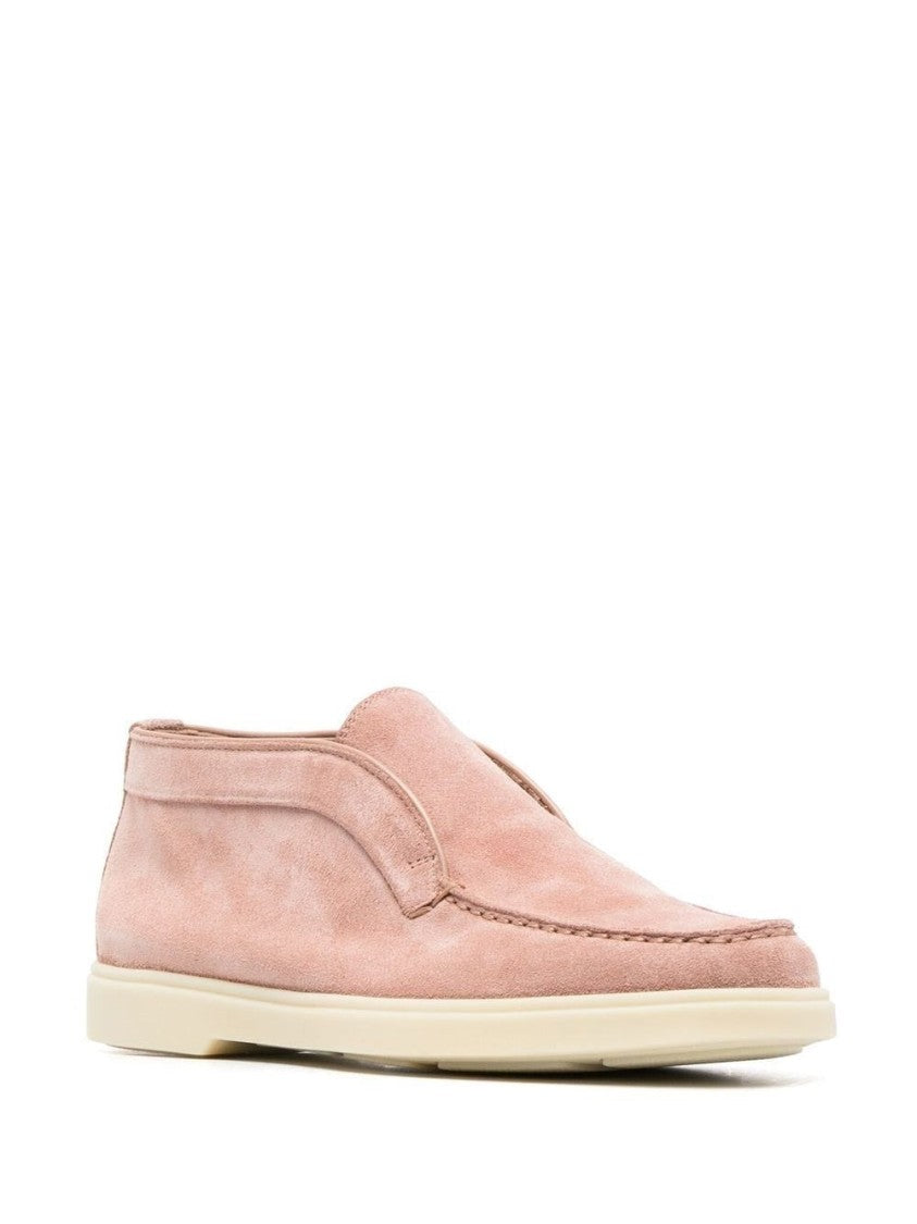 Santoni Pink Cow Leather Loafers With Rubber Sole