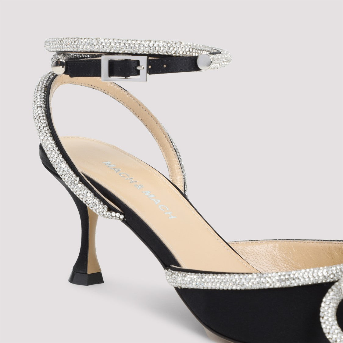 Mach & Mach Double Bow 65 Black Silk Pumps