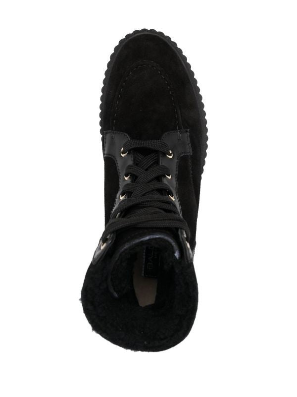 Baldinini Rugged Black Leather Ankle Boots With Lace-Up Closure