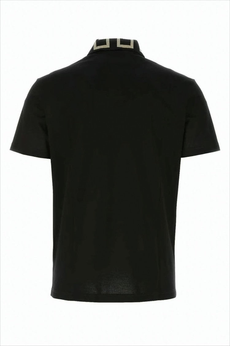 Versace Geometric Patterned Black Polo Shirt With Classic Placket