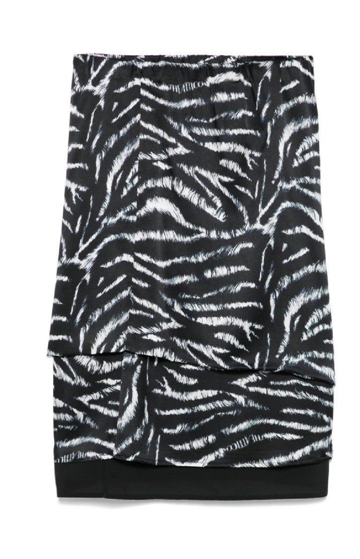 The Attico Zebra Print Layered Midi Skirt With Textured Accent
