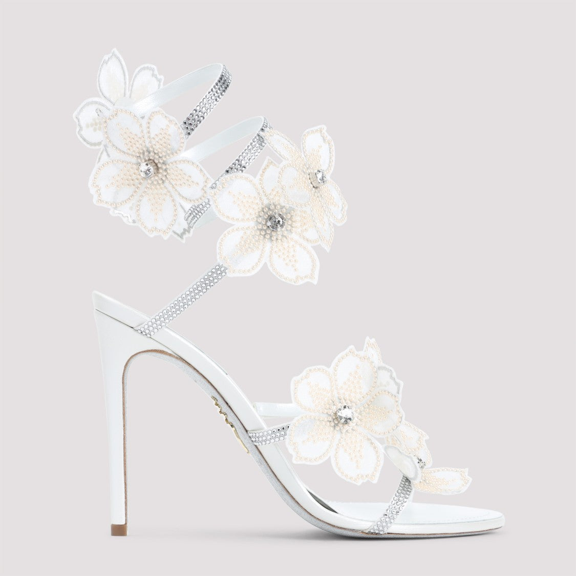 René Caovilla Flower Ivory Leather Sandals