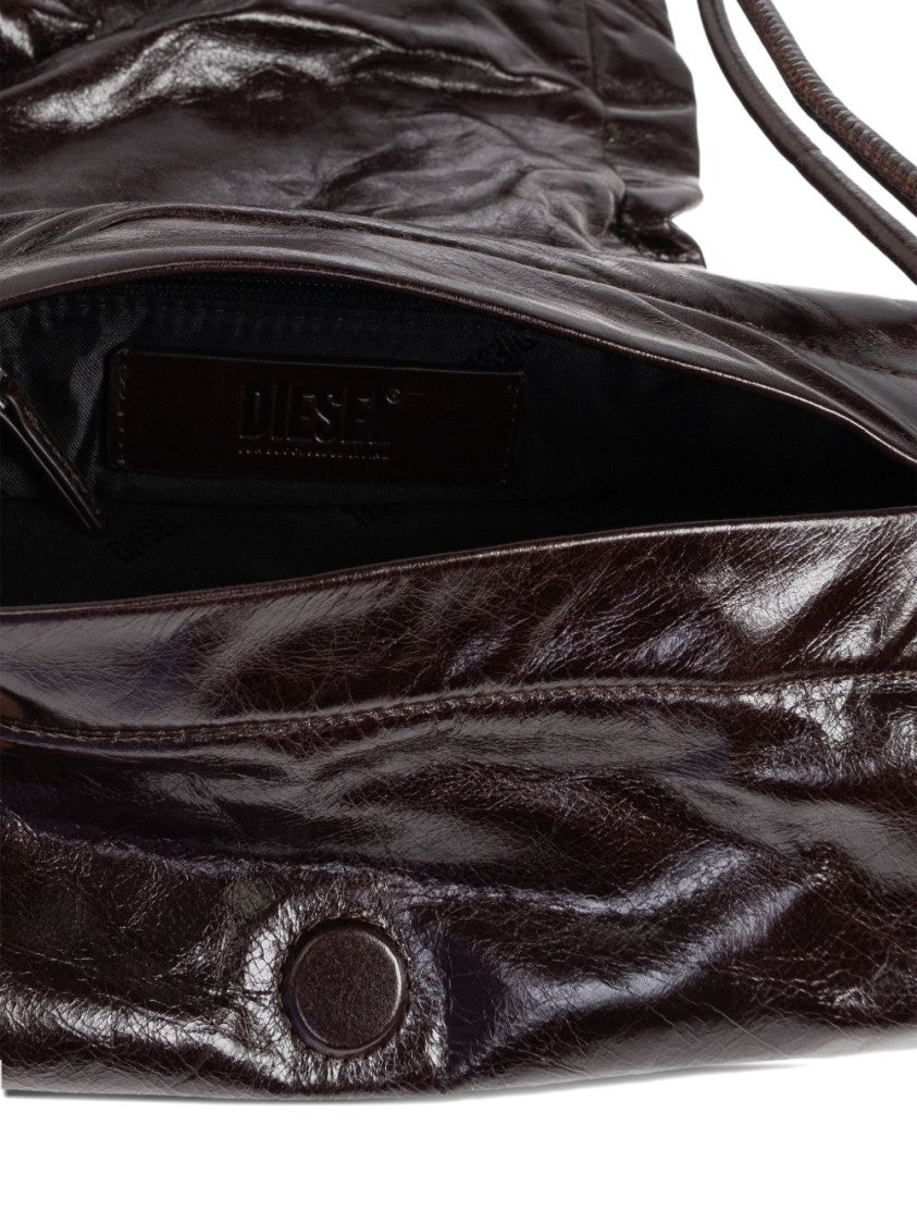Diesel Gathered Ruched Brown Pmu Shoulder Bag