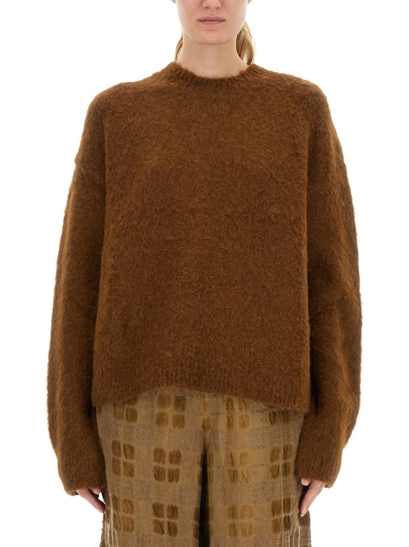 Uma Wang Fuzzy Texture Wool Blend Sweater With Crew Neckline