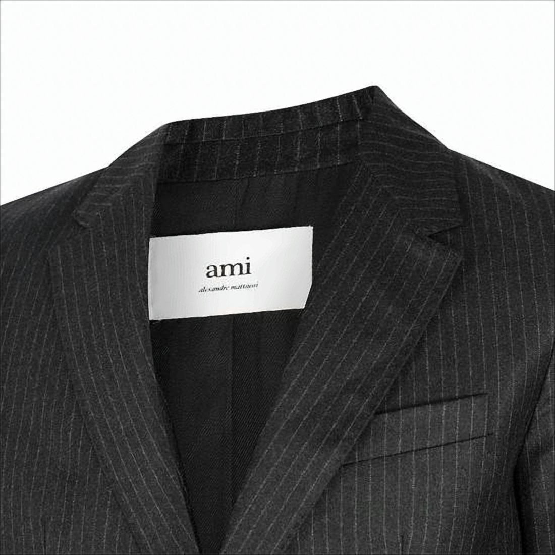 Ami Pinstripe Tailored Suit Jacket With Classic Notch Lapel