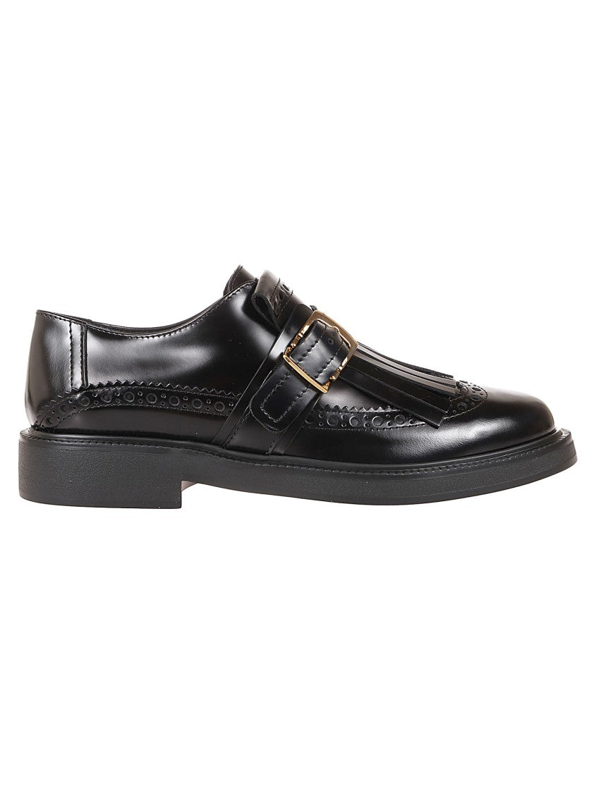 Tod's Leather Moccasins With Decorative Fringe And Buckle Strap