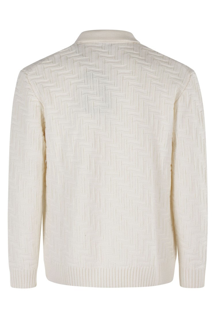 Paolo Pecora Textured White Wool Cardigan