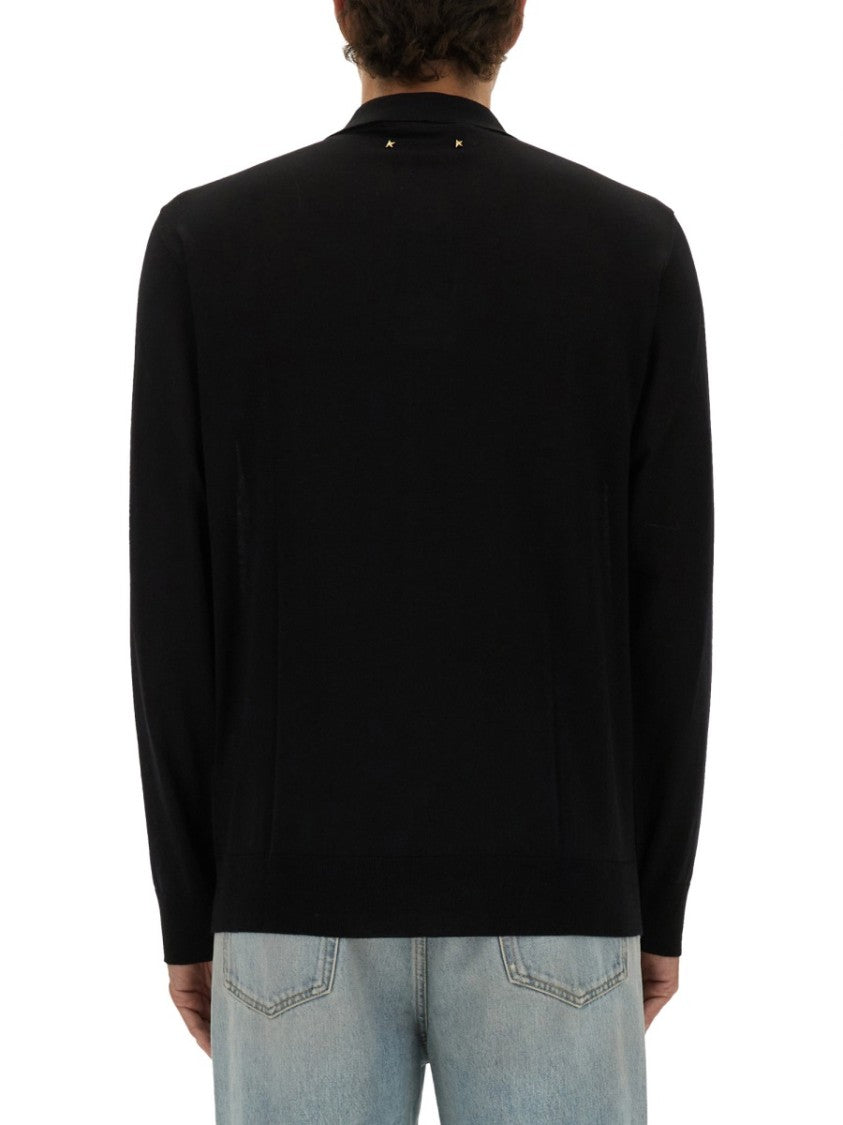 Golden Goose Black Virgin Wool Polo With Classic Collar