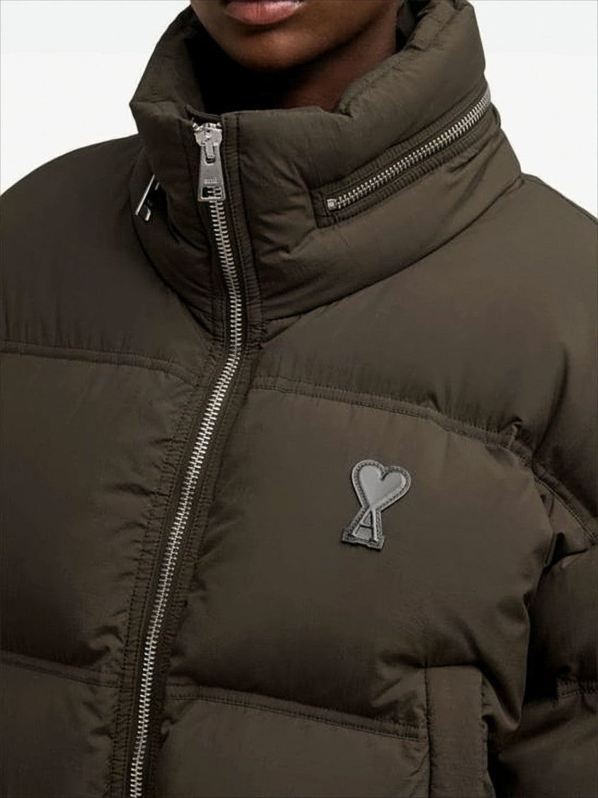 Ami Cropped Oversized Puffer Jacket With High Collar And Zip Closure