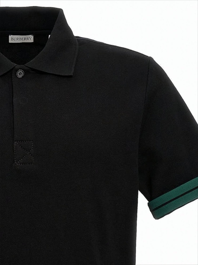 Burberry Classic Black Polo Shirt With Contrasting Stripe Details
