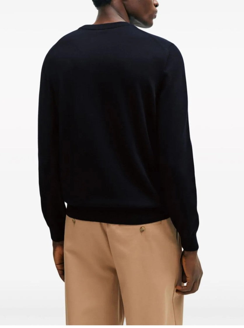 Hugo Boss Crew Neck Dark Blue Cotton Knitwear
