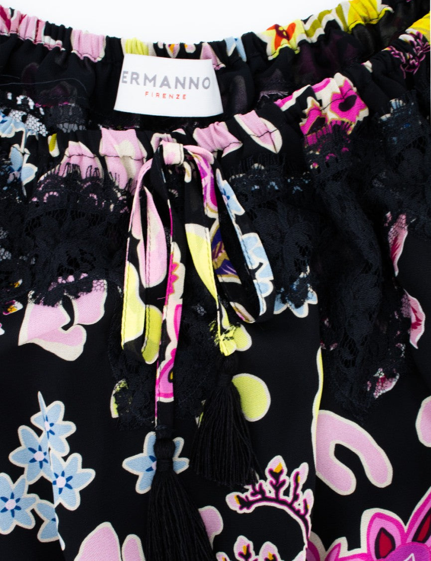 Ermanno Firenze Floral Print Mini Dress With Off-Shoulder Design