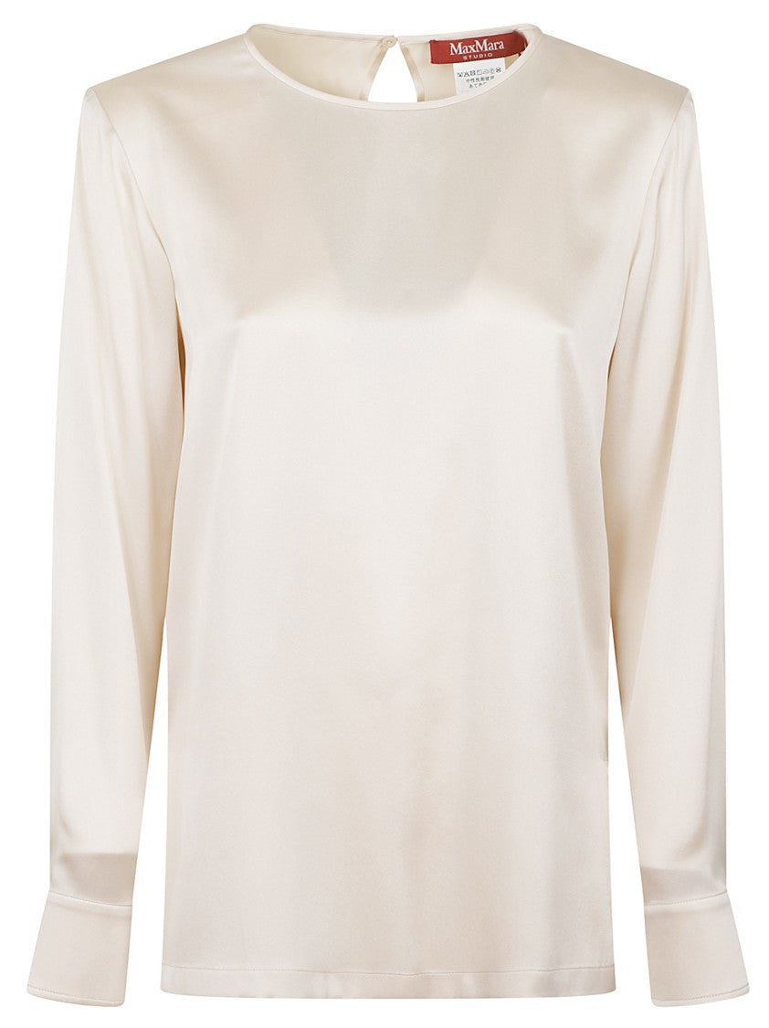 Max Mara Beige Stretch Silk Satin Blouse