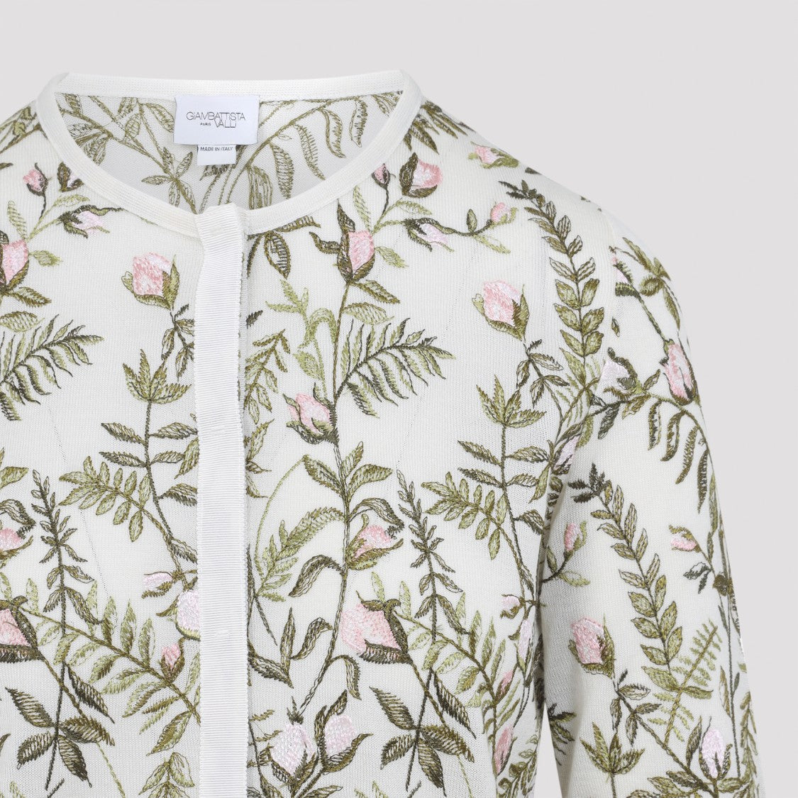 Giambattista Valli Ivory Cashmere And Silk Cardigan With Floral Embroidery