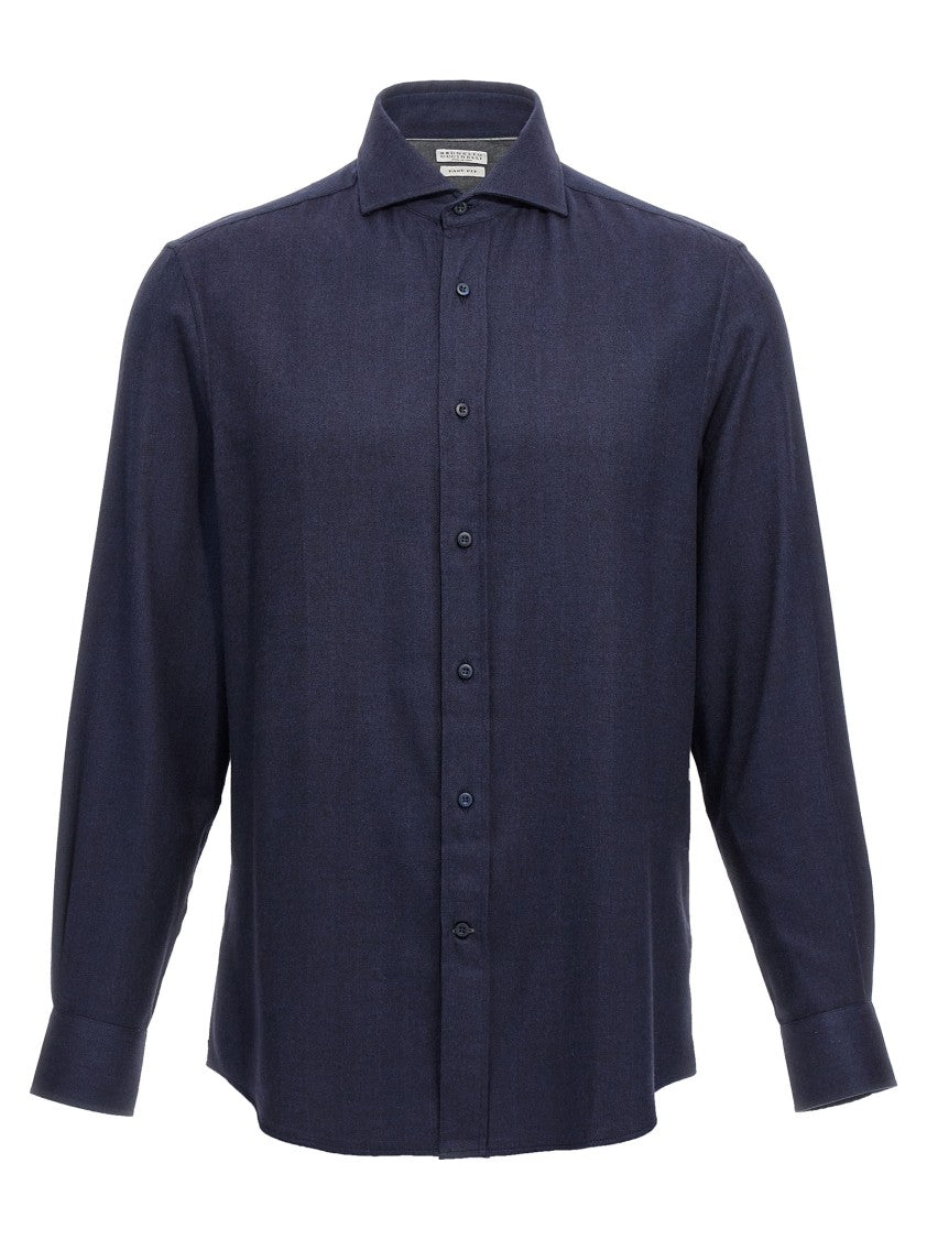 Brunello Cucinelli Herringbone Patterned Cotton-Blend Flannel Shirt