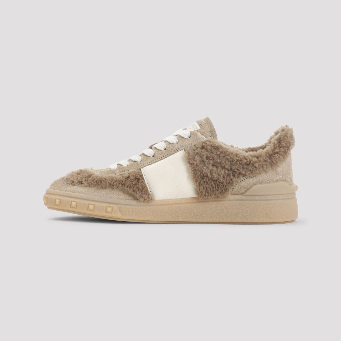 Valentino Garavani Low-Top Sneakers With Suede And Shearling Detailing