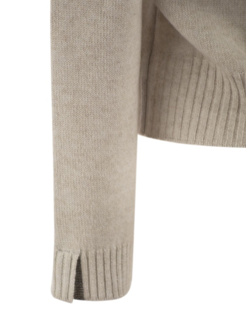 Brunello Cucinelli Cashmere Sweater With Shiny Cuff Details