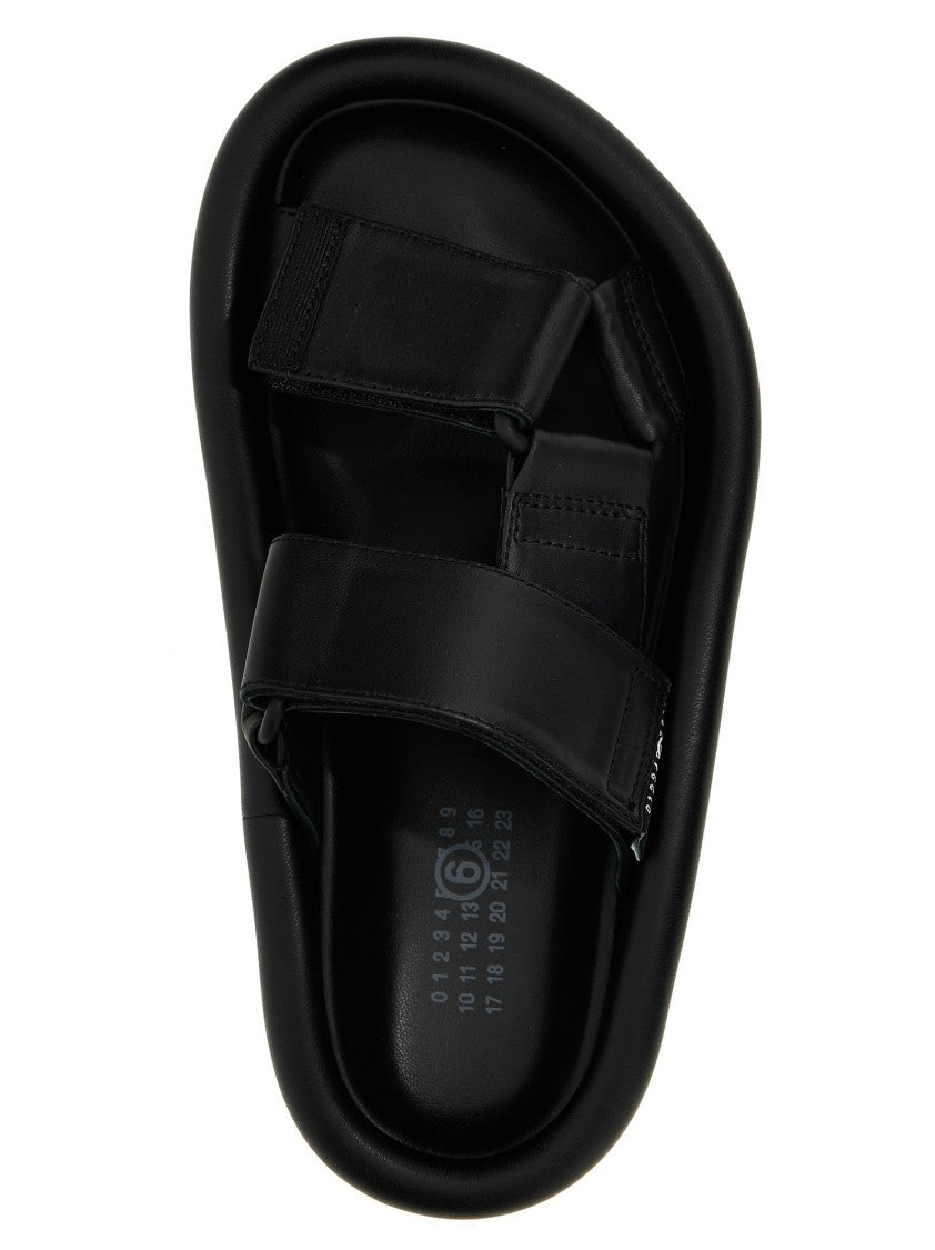Mm6 By Maison Margiela Adjustable Black Leather Sandals With Rubber Sole