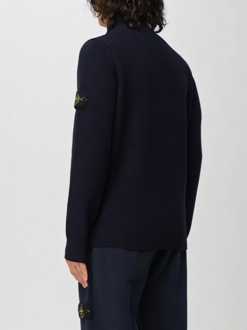 Stone Island Classic Black Turtleneck With Ribbed Hem
