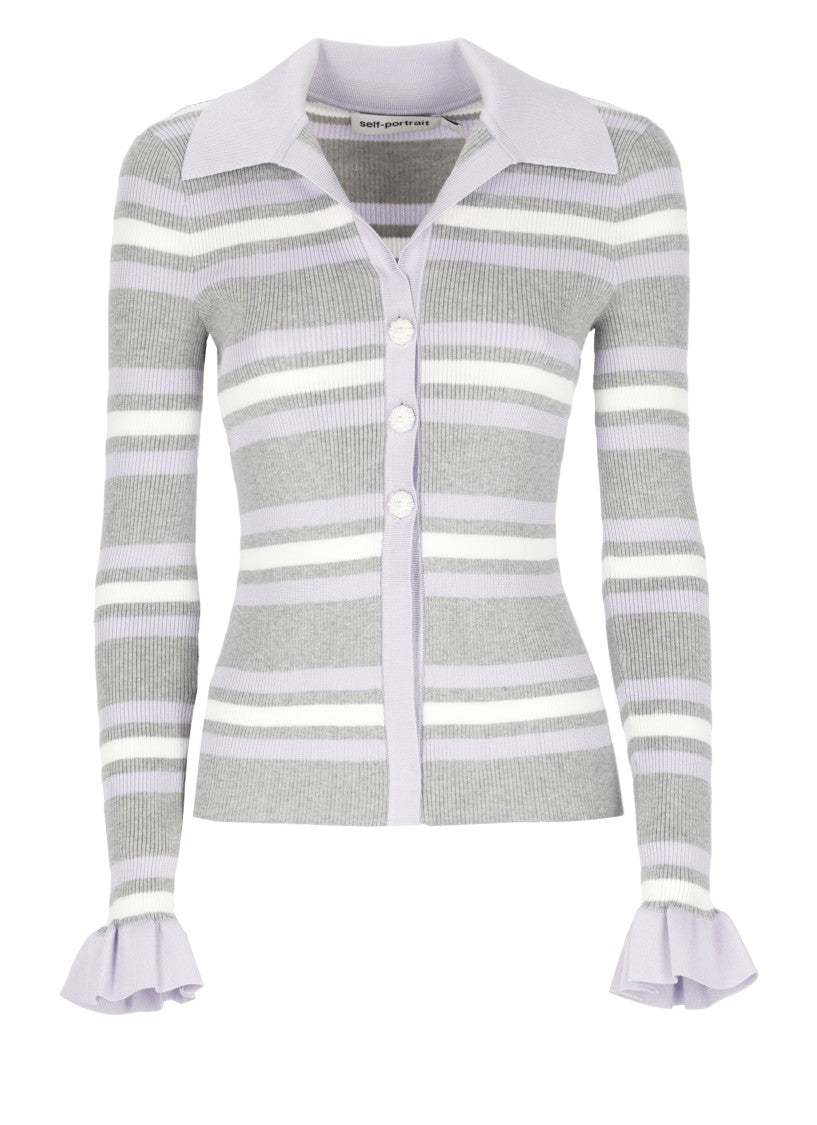 Self-Portrait All-Over Striped Long Sleeve Knitted Shirt