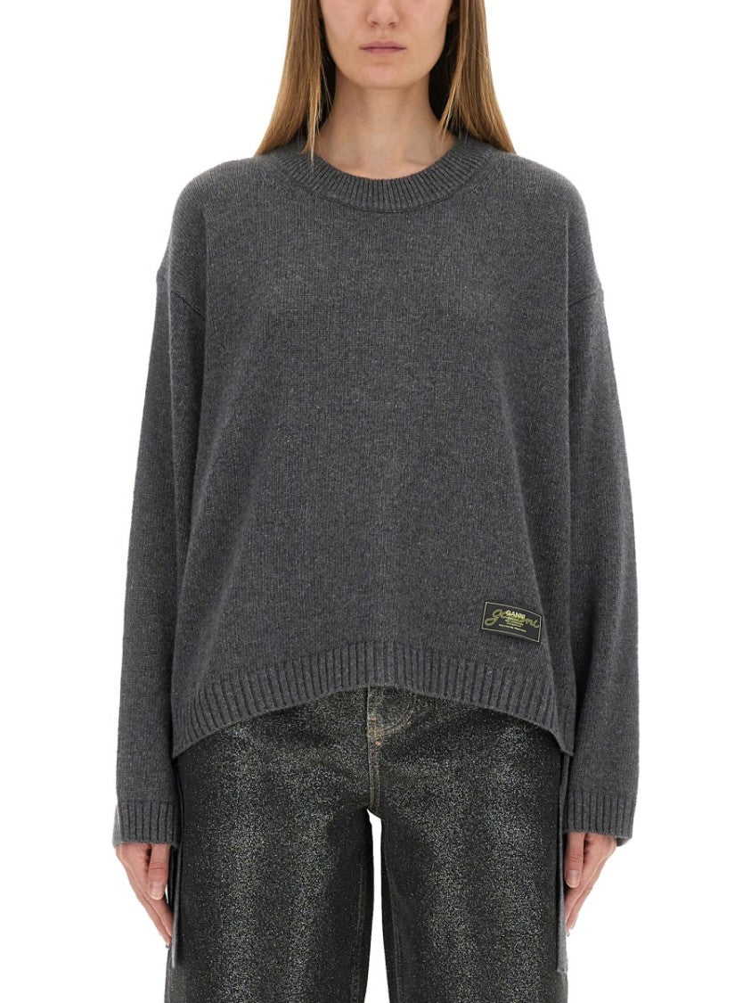 Ganni Relaxed Oversized Shirt With Ribbed Hem