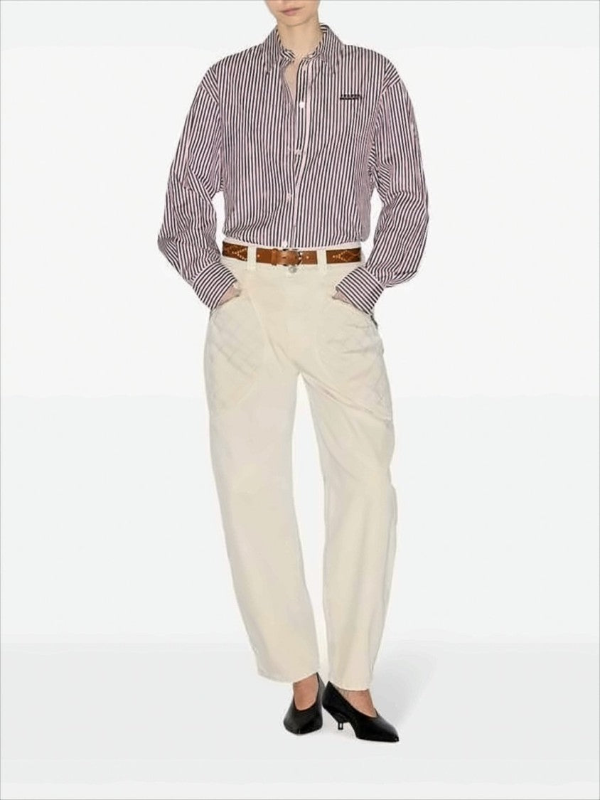 Isabel Marant Vertical Stripe Burgundy Cotton Shirt With Button-Down Front