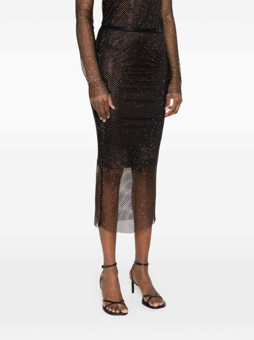 Sportmax Midi Skirt With Crystal Embellishments And Semi-Sheer Panels