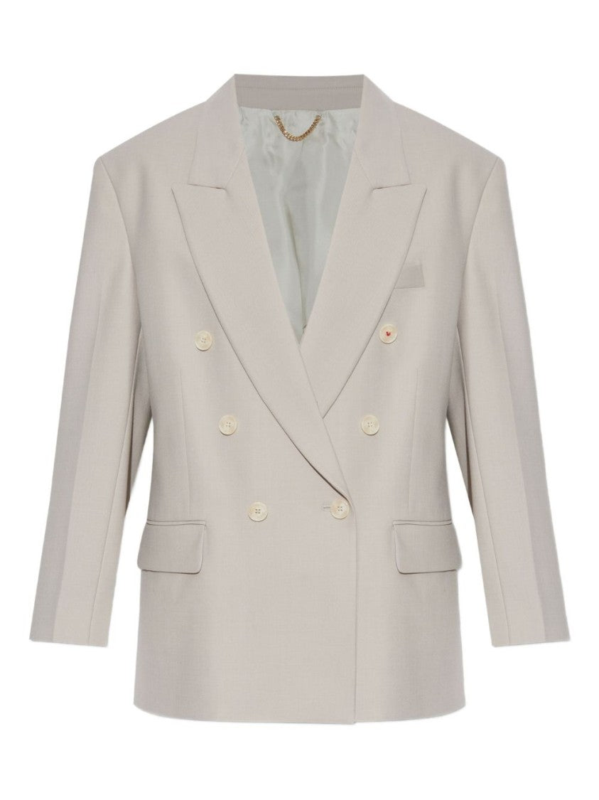 Victoria Beckham Light Grey Double-Breasted Blazer With Notched Lapels