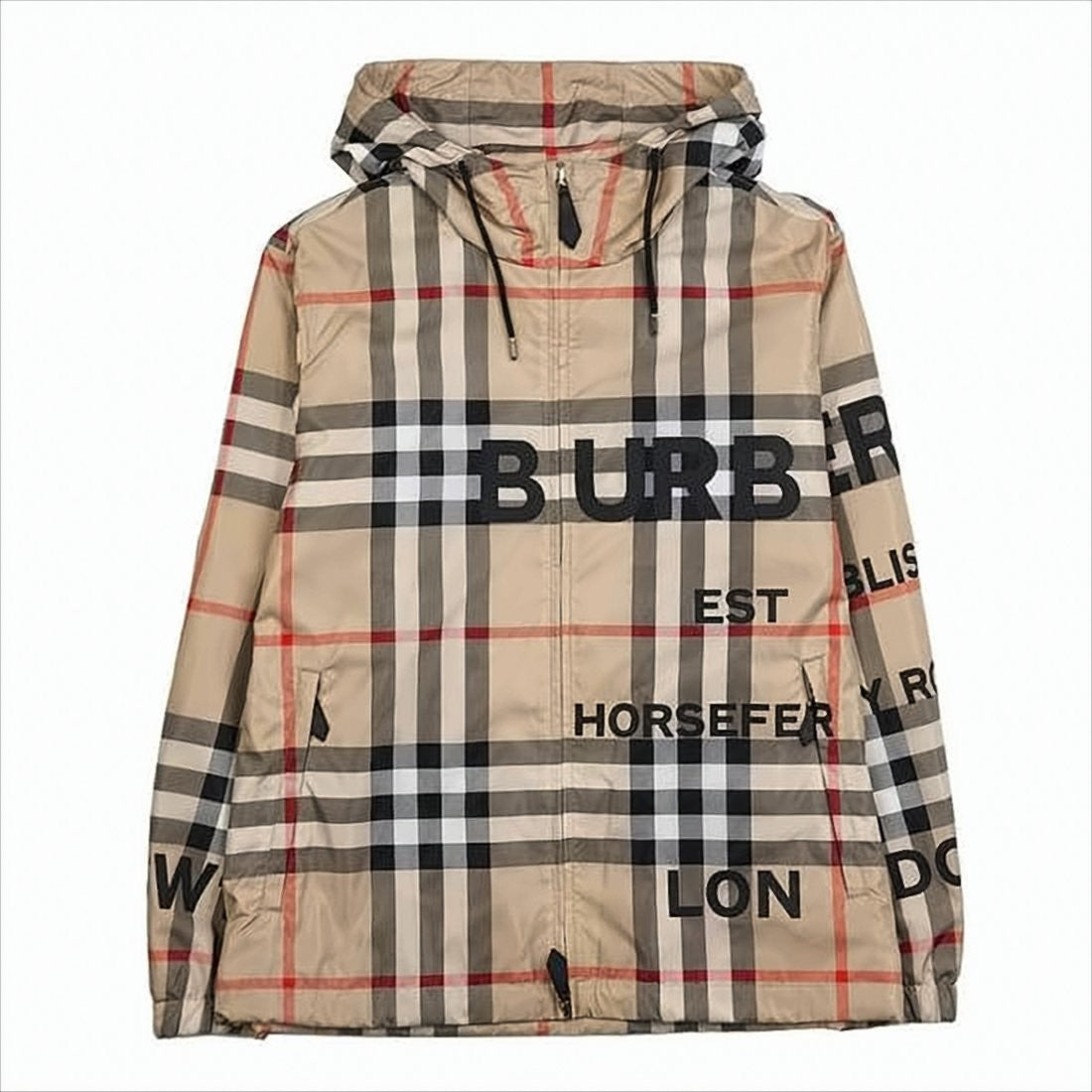 Burberry Checkered Hooded Jacket With Adjustable Drawstrings