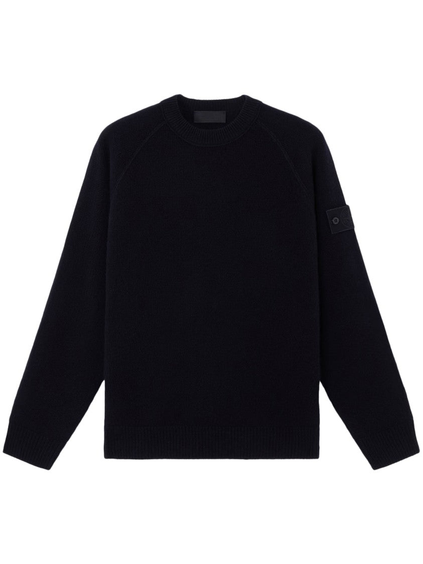 Stone Island Classic Black Knitwear Sweater With Ribbed Cuffs