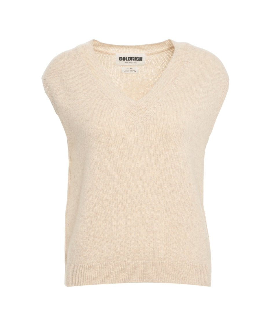 Crush Cashmere Gilet With V-Neck And Ribbed Hem
